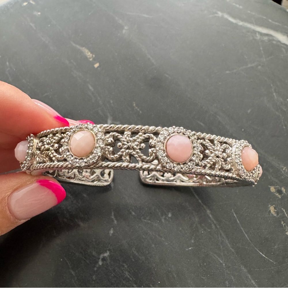 Judith Ripka Hinged Cuff Bracelet with Pink Stones
